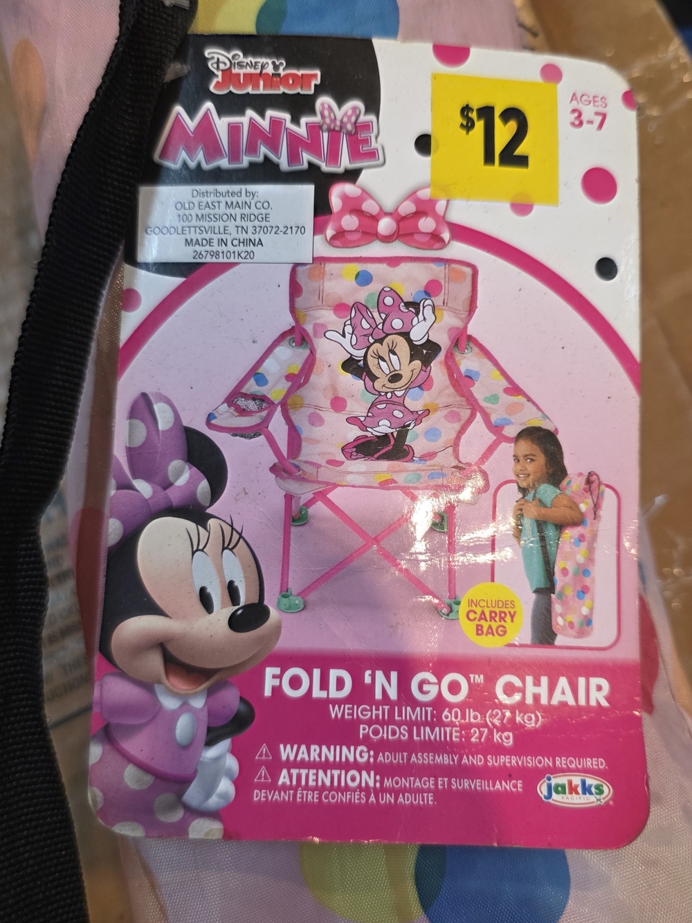 Disney Minnie Portable Folding Chair in Pink with Multicolor Polka Dots